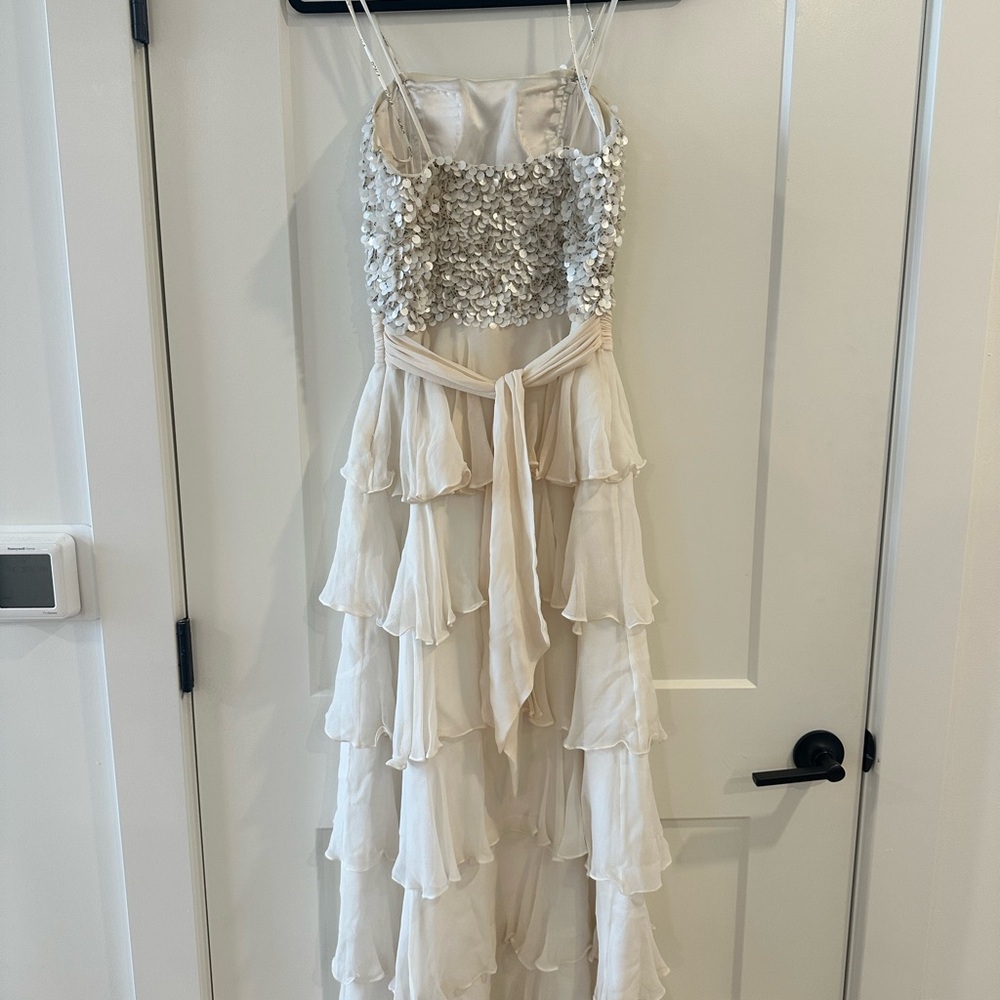 Vintage Scala 100% Silk Ivory Beaded Tiered Formal Gown - Picture 4 of 6